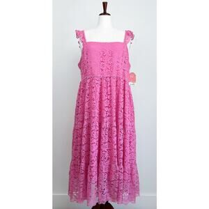 Altar'd State Pink Lace Midi Dress